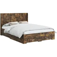 vidaXL Sommier avec rangement et tête de lit, chêne fumé
