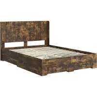 vidaXL Sommier avec rangement et tête de lit, chêne fumé