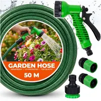 Home Markt24 Tuyau d'arrosage, kit avec pistolet et raccords Green Line, 1/2", en caoutchouc, 3 couches, 50 mètres