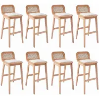 MOB-IN Lot tabourets LUNA de bar chêne, tissu bouclette et cannage H65