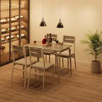 Sonstiges Table à manger avec 4 chaises rembourrées, ensemble repas gris et blanc, structure en métal, plateau en MDF, dimensions : 110 x 70 x 76 cm