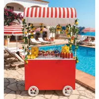 Casa Padrino Bar mobile de luxe avec toit ensoleillement, rouge/blanc, hauteur 220 cm - Accessoires pour hôtels - Accessoires de luxe,en gros