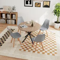Sonstiges Ensemble de salle à manger comprenant une table et 4 chaises. Table ronde en bois, diamètre 100 cm, finition marron clair/gris