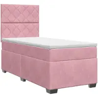 Syfax Lit boxspring avec matelas avec tête de lit rose 100 x 200 cm velours