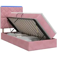 vidaXL Lit coffre LED avec matelas, rose, 90 x 200 cm, velours
