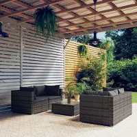 The Living Store Ensemble de salon de jardin 5 pièces avec coussins Poly rotin gris