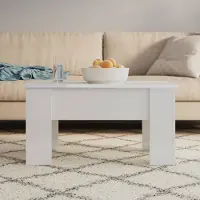 vidaXL Table basse blanche brillante 79 x 49 x 41 cm en aggloméré - Table basse - Tables basses - Table basse réglable en hauteur - Table d'appoint