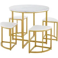 StarTech.com Ensemble de salle à manger : table avec 4 chaises. Table avec plateau en MDF, structure en métal doré. Style moderne et minimaliste. Couleur : blanc et or