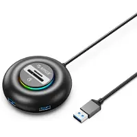 ORICO Hub USB YXR4 RGB avec 4 ports USB-A 3.0, lecteur de cartes SD et microSD, longueur du câble : 1,8 m