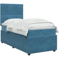 vidaXL Lit boxspring avec matelas et tête de lit, bleu, 90 x 200 cm, velours
