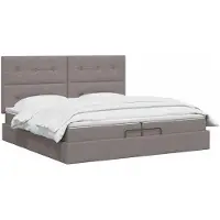 vidaXL Coffre de lit avec matelas et repose-tête, couleur taupe, 200 x 200 cm, tissu
