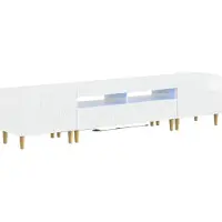 Syfax Meuble TV LED, 5 pièces, blanc brillant, fabriqué en panneaux de particules
