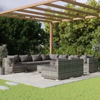 Prolenta Maison Exclusive - Ensemble salon de jardin 10 pièces avec coussins gris en polyrotin