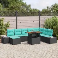 Prolenta Maison Exclusive - Ensemble de salon de jardin composé de 9 pièces, en résine tressée noire