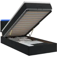 Syfax Lit coffre Ottoman avec matelas et éclairage LED, noir, 90 x 190 cm, revêtement en velours