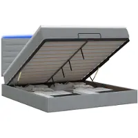 vidaXL Coffre de lit avec matelas et éclairage LED, gris clair, 140 x 200 cm, tissu