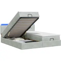 Syfax Banc coffre Ottoman avec matelas et éclairage LED, gris clair, 200 x 200 cm, revêtement en velours