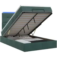vidaXL Coffre de lit avec matelas et éclairage LED, vert foncé, 120 x 200 cm, revêtement en velours