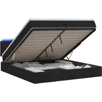 vidaXL Coffre de lit avec matelas et éclairage LED, noir, 200 x 200 cm, revêtement en tissu