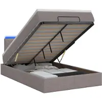 vidaXL Coffre de lit avec matelas et éclairage LED, couleur taupe, 120 x 190 cm, revêtement en tissu