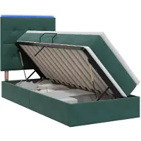 vidaXL Lit de rangement à LED avec matelas, vert foncé, 90 x 200 cm, velours