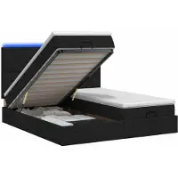 Syfax Lit Ottoman avec matelas et éclairage LED, couleur noire, dimensions 180 x 200 cm, revêtement en tissu