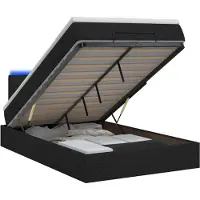 vidaXL Coffre de lit avec matelas et éclairage LED, noir, 120 x 200 cm, revêtement en tissu