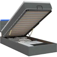 Syfax Banc coffre avec matelas et éclairage LED, gris foncé, 90 x 200 cm, revêtement en tissu