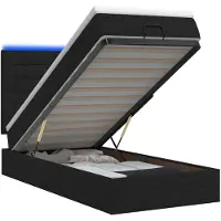 vidaXL Coffre de lit avec matelas et éclairage LED, noir, 100 x 200 cm, revêtement en tissu