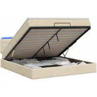 vidaXL Coffre de lit avec matelas et éclairage LED, couleur crème, 140 x 200 cm, revêtement en tissu