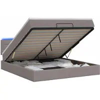 Syfax Banc coffre Ottoman avec matelas et éclairage LED taupe, 140 x 190 cm, revêtement en tissu