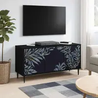 Prolenta Meuble TV exclusif - Modèle DOKKUM - 102 x 33 x 51 cm - Noir, imitation chêne