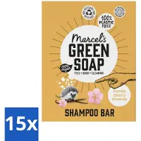 Marcels Green Soap Savon vert Marcel's - Barre de shampooing - Vanille & Fleur de cerisier - Fortifie & nourrit - 90g - Pack avantage - 15 pièces
