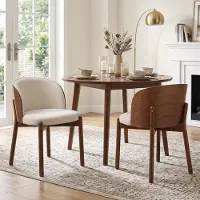 Flieks Ensemble de 2 chaises de salle à manger , en bois massif avec revêtement en lin, placage en bois de frêne, idéales pour la salle à manger, le salon ou la cuisine, finition bois de noyer
