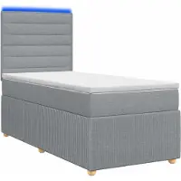 Syfax Lit boxspring LED avec matelas gris clair 100 x 200 cm tissu