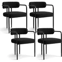 Puluomis Ensemble de 4 chaises de salle à manger avec accoudoirs, chaises de cuisine ergonomiques avec assise rembourrée, revêtues en polaire douce, capacité de charge de 120 kg, couleur noire