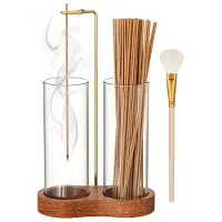 TAUOH Porte-Encens 2 en 1 pour Bâtonnets, Porte-Encens Anti-Cendres, Brûleur D'Encens Inversé avec Récupérateur de Cendres et Espace de Rangement