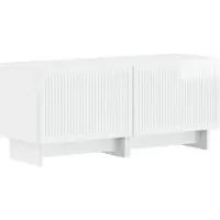 vidaXL : Meuble TV LED, 5 pièces, blanc brillant, fabriqué en bois composite