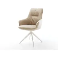 DELIFE Chaise-pivotante Zelia-Flex avec accoudoirs microfibre beige vintage pied croisé large blanc pivotement sur 360° fonction bascule ressorts ensachés