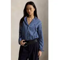 Ralph Lauren pour femme. 211910743515 Chemise en coton à rayures, coupe ample, bleue (S), Casuel, Manche longue