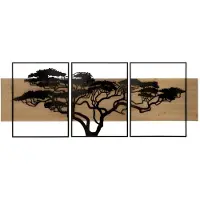 Mauro Ferretti Ensemble de 3 panneaux décoratifs 3D en métal et bois noir 204x2x80 cm