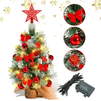 TolleTour Mini sapin de Noël 40cm avec 30 LED blanc chaud 8 modes d'éclairage,Sapin avec pointe d'arbre en forme d'étoile et décoration Fonctionne avec des piles,Avent, Noël,Rouge