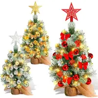 Yakimz 40cm Mini Sapin de Noël Artificiel Sapin de Noël avec boule de Noël, petit ruban et lumières LED