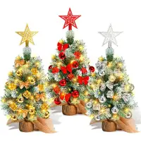 Yakimz Mini sapin de Noël avec 30 LED blanc chaud 8 modes d'éclairage,Sapin avec pointe d'arbre en forme d'étoile et décoration Fonctionne avec des piles,Avent, Noël,Argent