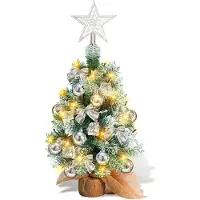 TolleTour Mini-sapin de Noël 40cm avec 30 LED blanc chaud 8 modes d'éclairage,Sapin avec pointe d'arbre en forme d'étoile et décoration Fonctionne avec des piles,Avent, Noël,Argent