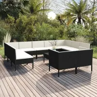 Prolenta Maison Exclusive - Salon de jardin 12 pièces avec coussins en polyrotin noir