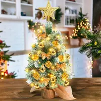 Jayseuw Arbre de Noël artificiel LED Sapin de Noël 40 cm Arbre de Noël éclairé Décoration de Noël Arbre lumineux,Or