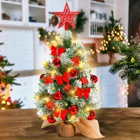Jayseuw Arbre de Noël artificiel LED Sapin de Noël 40 cm Arbre de Noël éclairé Décoration de Noël Arbre lumineux,Rouge