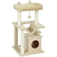BellaFurn Arbre à chat avec hamac et maison pour chat | Couleur : Crème blanc | Dimensions : 48x48x90 cm