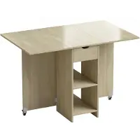BellaFurn Table pliante pour 2 à 4 personnes avec tiroir | Couleur : bois naturel | Dimensions : 114,5 x 70 x 75 cm